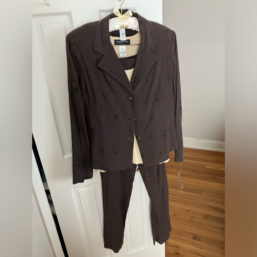 Jones New York 3pc Silk/Linen 3pc Pantsuit w/Shell